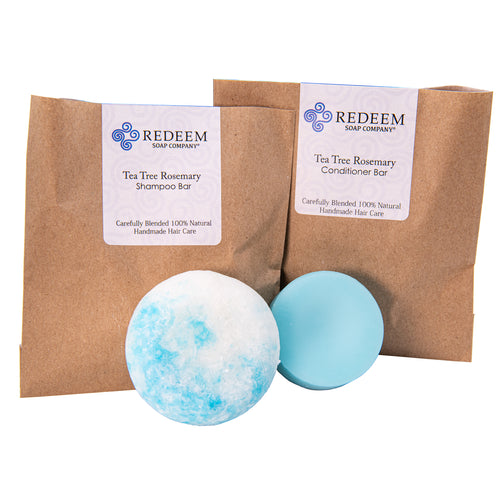 Redeem Soap Company - Tea Tree Rosemary Shampoo Bar and Conditioner Bar, Made in the USA, 3 oz Shampoo Bar, 1 oz Conditioner Bar, Zero Waste, No Plastic, SLS Free, Paraben Free